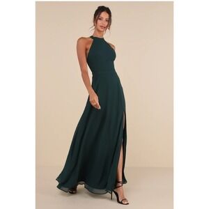 Lulus Emerald Green Backless Halter Maxi Dress Size Medium NWT